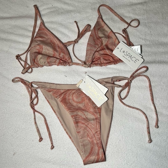 L*SPACE Shimmer All Swirled Up Brittany Bikini Top Lennox Bottom in Blush Medium - Picture 10 of 12